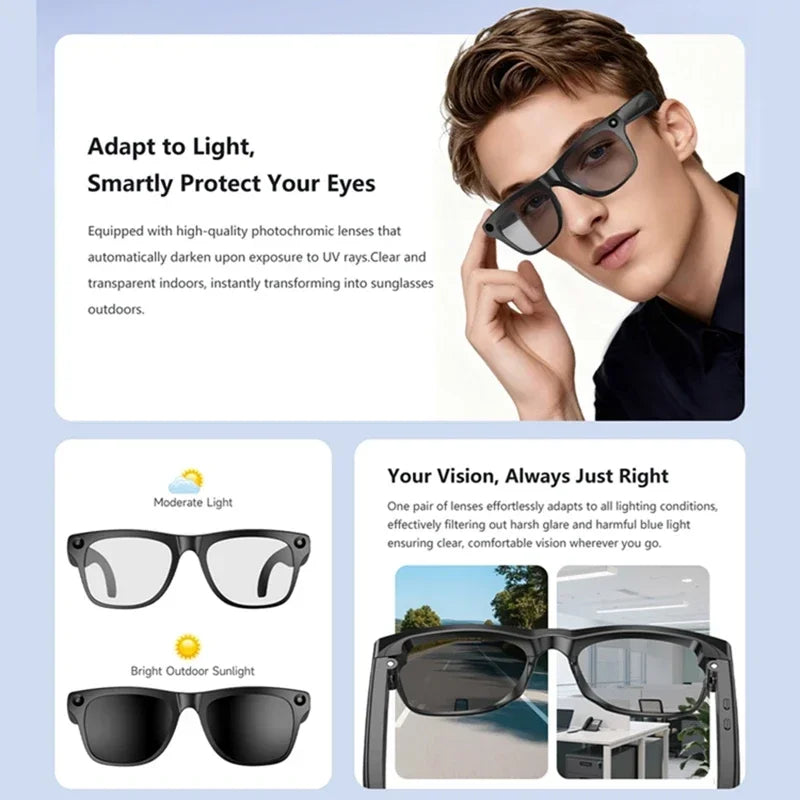 SmartVision Pro KI-Brille – Photochromatische 8K-Kamera, Bluetooth-Anrufe & Sprache