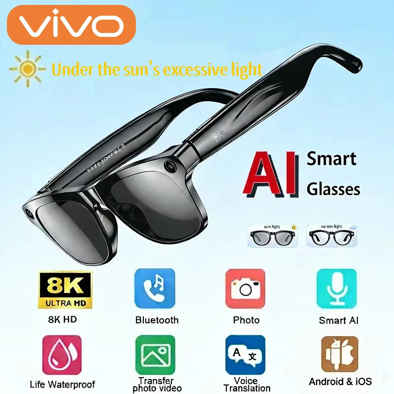 SmartVision Pro KI-Brille – Photochromatische 8K-Kamera, Bluetooth-Anrufe & Sprache