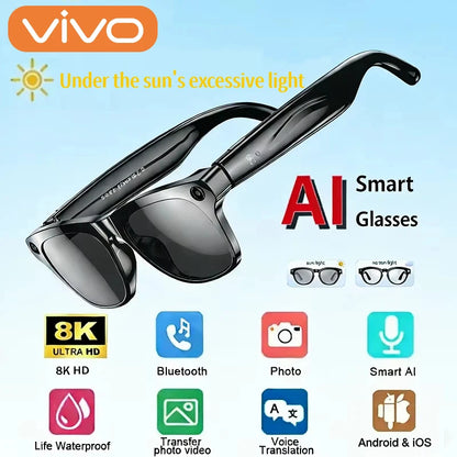 SmartVision Pro KI-Brille – Photochromatische 8K-Kamera, Bluetooth-Anrufe & Sprache